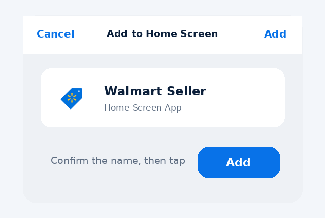 Confirm Walmart Seller and tap Add